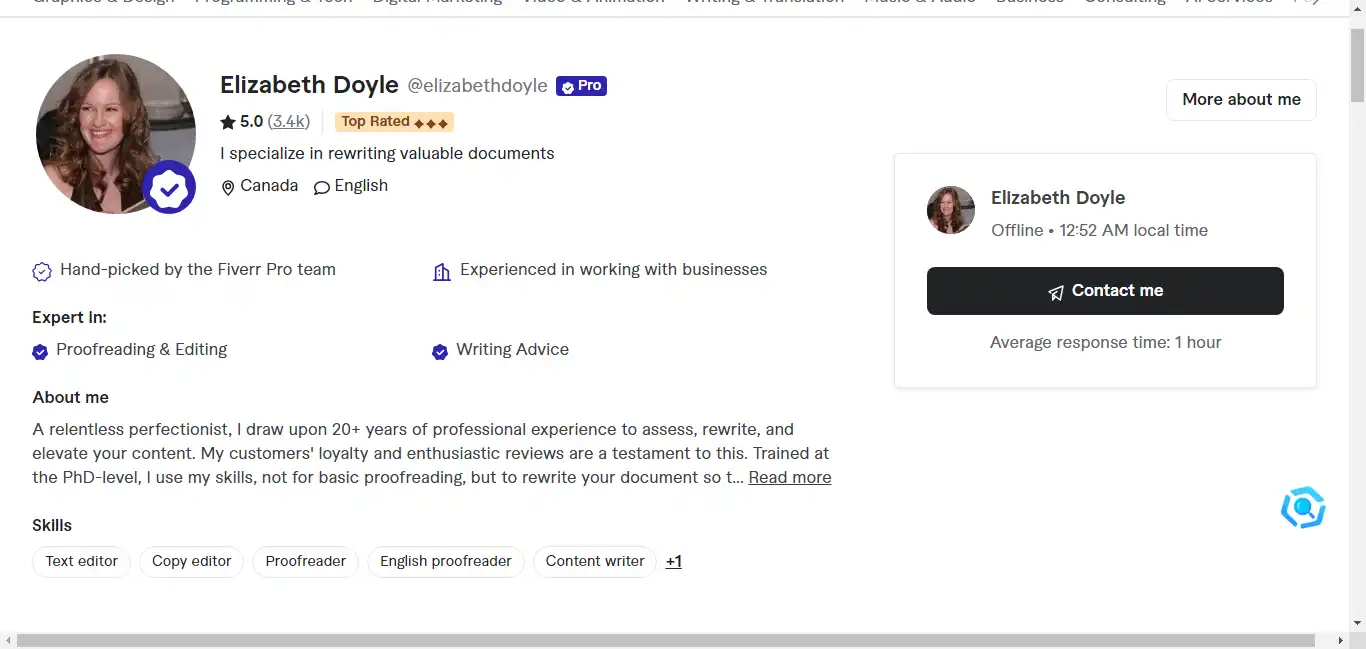 Elizabeth Doyle a Fiverr Proofreading