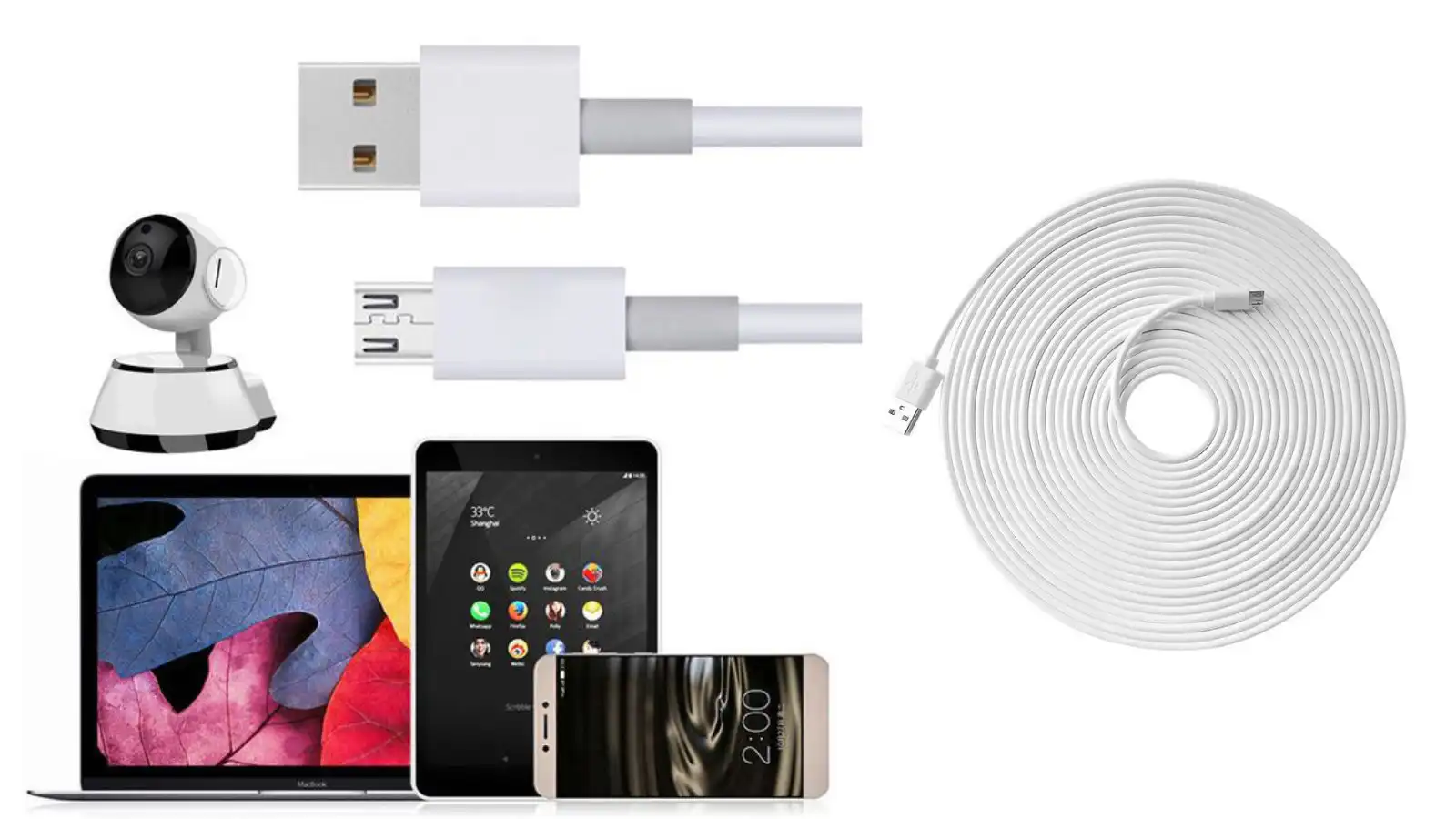 Long Micro USB Charging Cable for Phone Camera Etc