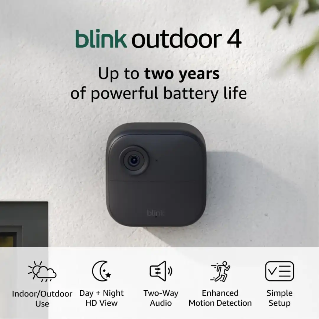 Blink Outdoor 4 (4th Gen) – Wire-free smart security camera, two-year battery life, two-way audio, HD live view, enhanced motion detection, Works with Alexa – 6 camera system