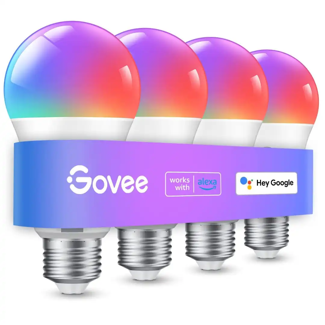 Govee Smart Light Bulbs, Color Changing Light Bulb, Work with Alexa and Google Assistant, 16 Million Colors RGBWW, WiFi & Bluetooth LED Light Bulbs, Music Sync, A19, 800 Lumens, 4 Pack