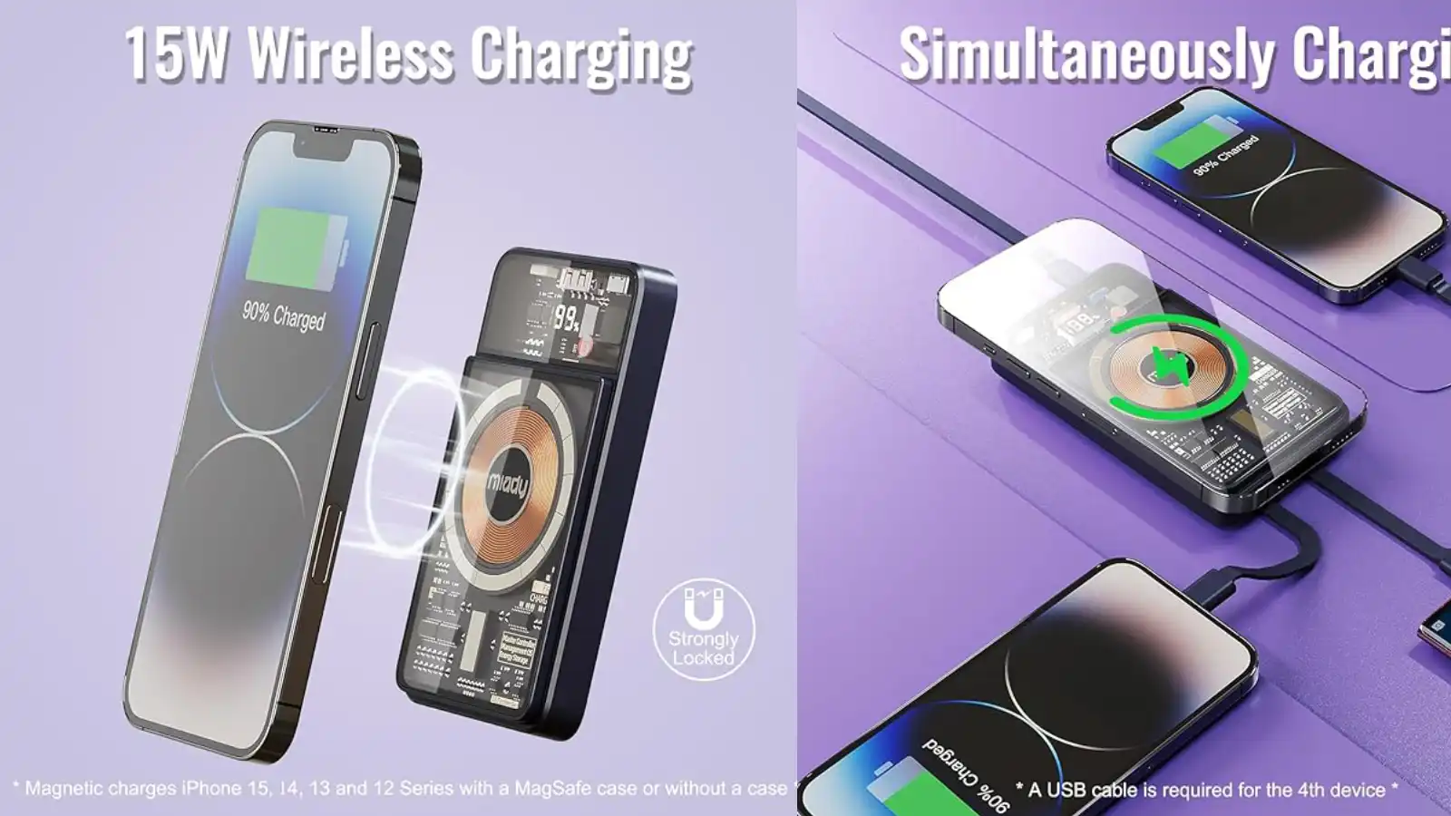 Miady Magnetic Battery Pack 10000mAh PD 20W USB C Fast Charging Power 
