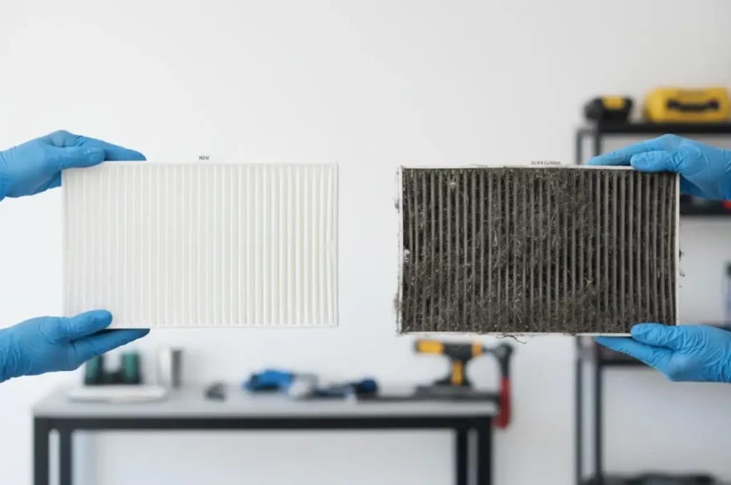Figure 4: Clean vs dirty air filter comparison - a clogged filter can cause your AC not to turn on