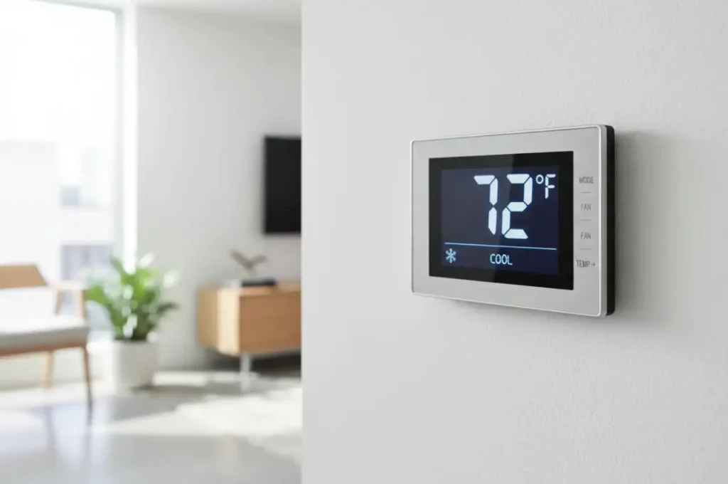 Figure 2: Digital thermostat set to COOL mode - incorrect settings are a top cause of AC not turning on
