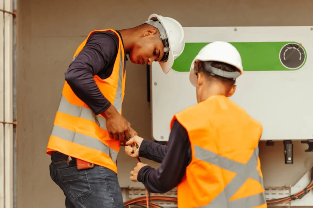 Professional technician installing smart home devices and hub system