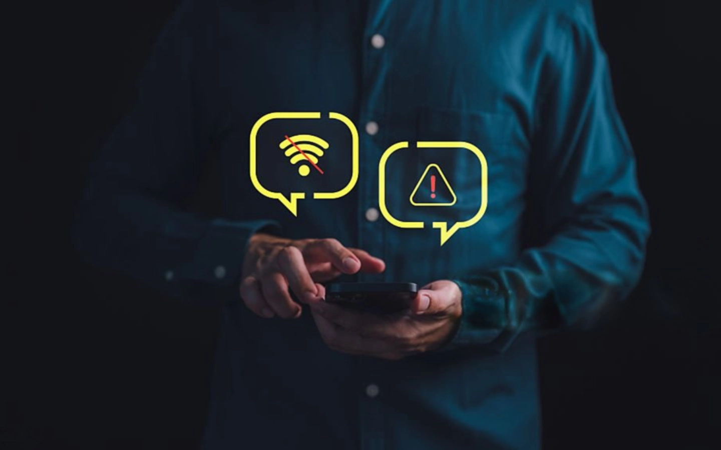 Phone screen showing WiFi connected but no internet warning