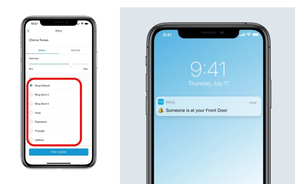 Ring app Chime Alerts settings screen showing toggle switches
